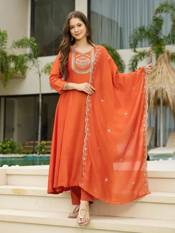 Orange_Vichitra_Silk_Anarkali_Embroidered_Kurta_Set_For_Women