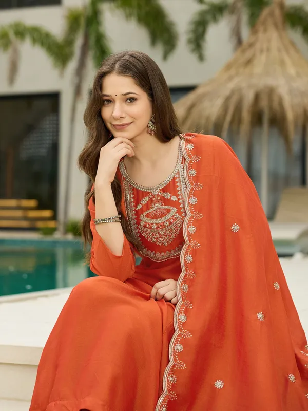 Orange_Vichitra_Silk_Anarkali_Embroidered_Kurta_Set_For_Women