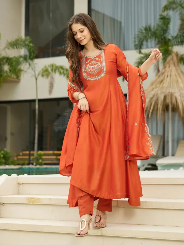 Orange_Vichitra_Silk_Anarkali_Embroidered_Kurta_Set_For_Women