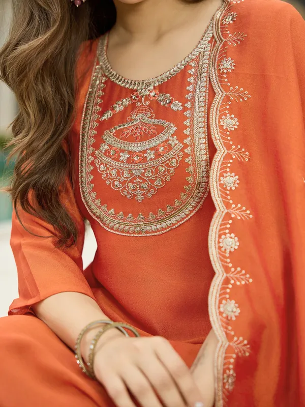Orange_Vichitra_Silk_Anarkali_Embroidered_Kurta_Set_For_Women