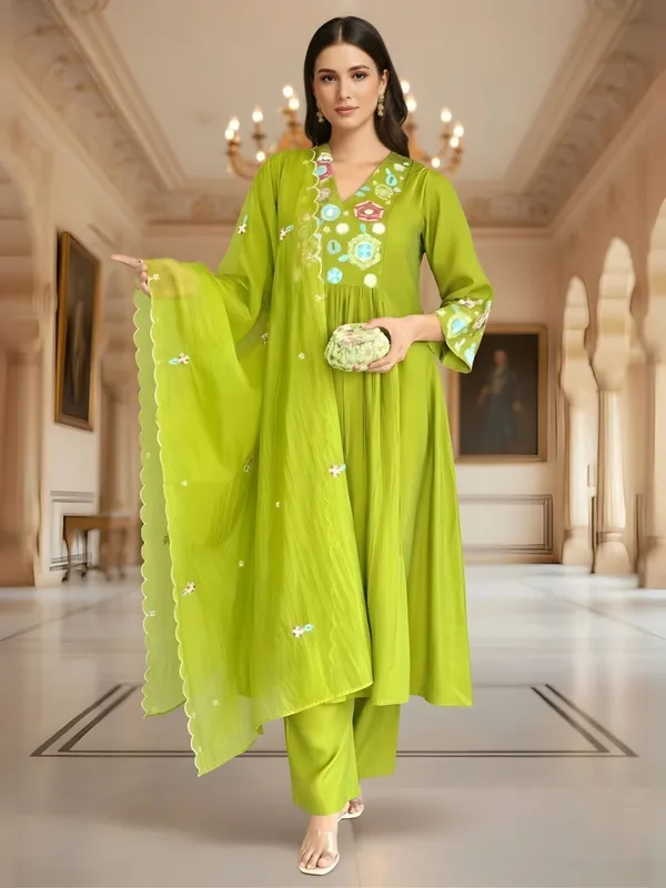 Green_Cotton_Anarkali_Embroidered_Kurta_Set_For_Women
