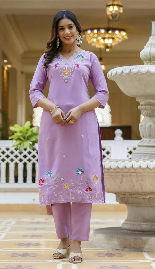 Lavender_Cotton_Floral_Embroidered_Straight_Kurta_Set_For_Women
