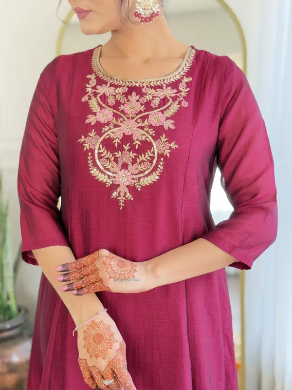 Purple_Vichitra_Silk_Straight_Embroidered_Kurta_Set_For_Women