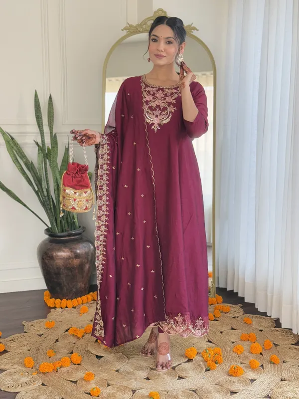 Purple_Vichitra_Silk_Straight_Embroidered_Kurta_Set_For_Women