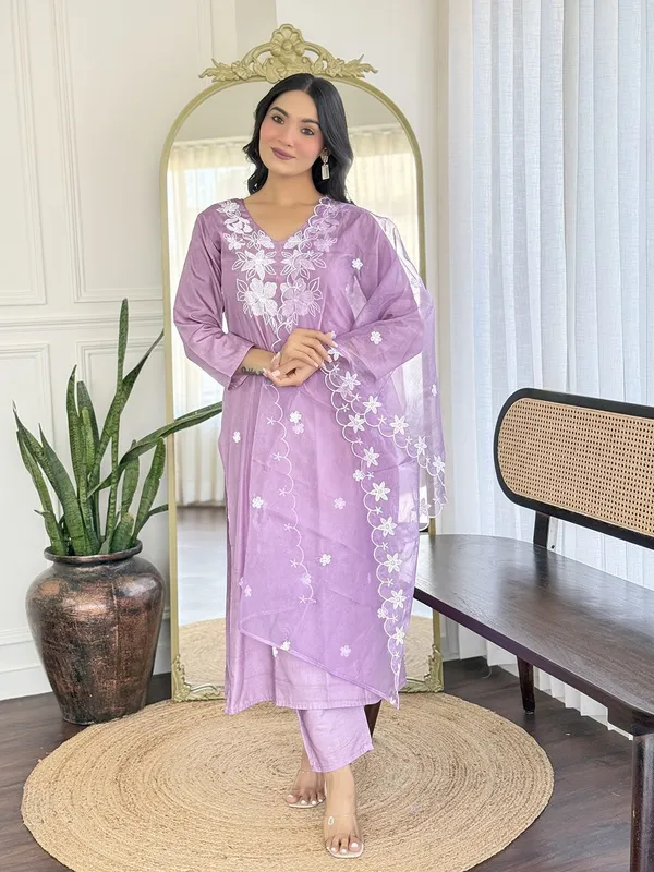 Lavender_Rayon_Straight_Embroidered_Kurta_Set_For_Women