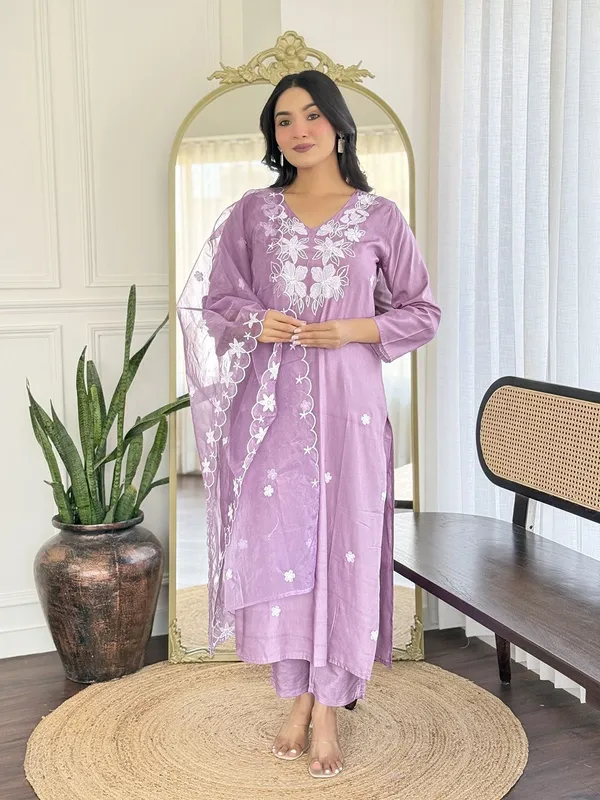 Lavender_Rayon_Straight_Embroidered_Kurta_Set_For_Women