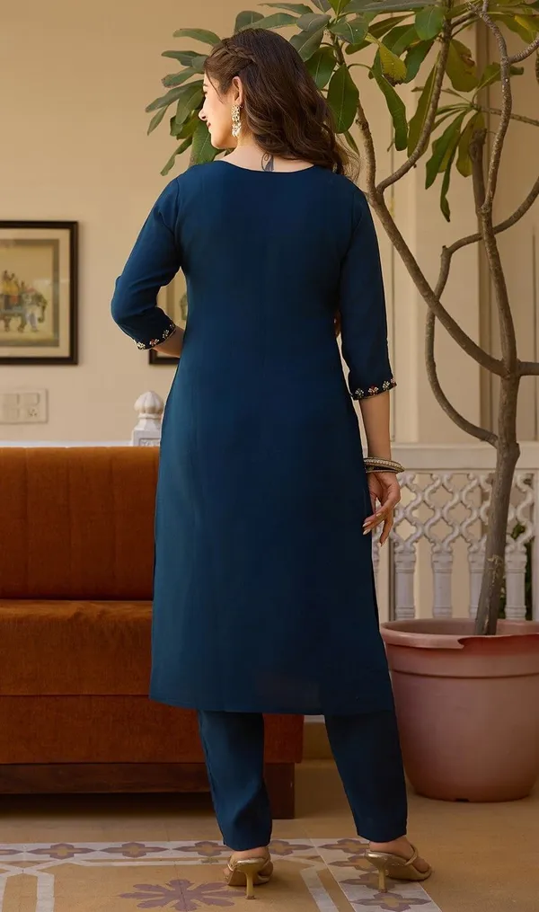 Navy_Blue_Viscose_Chanderi_Embroidered_Straight_Kurta_Set_For_Women