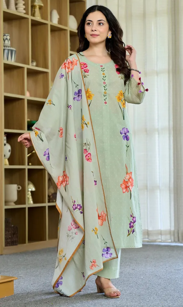 Light_Blue_Chanderi_Straight_Butti_Printed_Kurta_Set_For_Women
