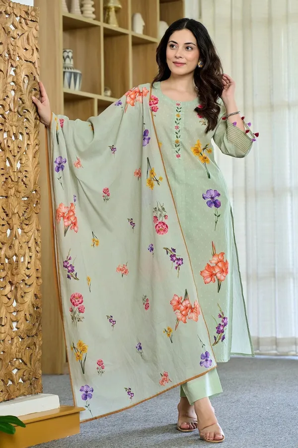 Light_Blue_Chanderi_Straight_Butti_Printed_Kurta_Set_For_Women