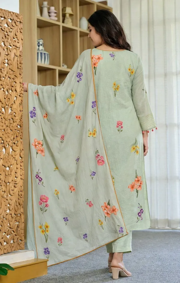 Light_Blue_Chanderi_Straight_Butti_Printed_Kurta_Set_For_Women