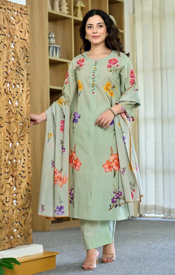 Light_Blue_Chanderi_Straight_Butti_Printed_Kurta_Set_For_Women