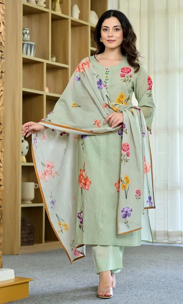 Light_Blue_Chanderi_Straight_Butti_Printed_Kurta_Set_For_Women