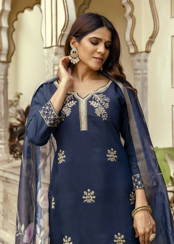Blue_Cotton_Embroidered_Kurta_Trouser_Dupatta_Set_For_Women