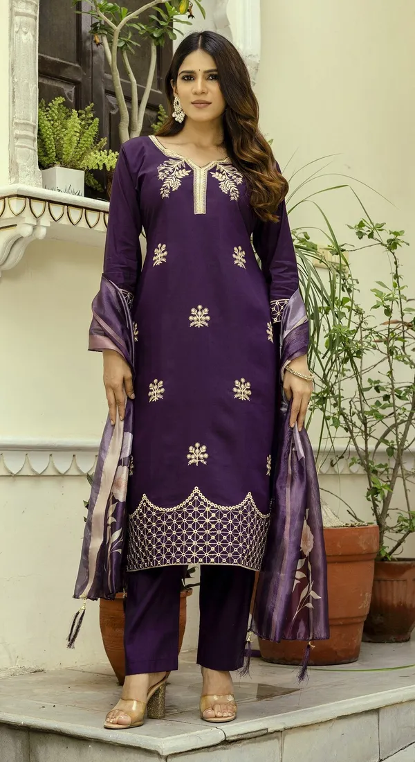 Purple_Cotton_Embroidered_Kurta_With_Pant_&_Dupatta_For_Women