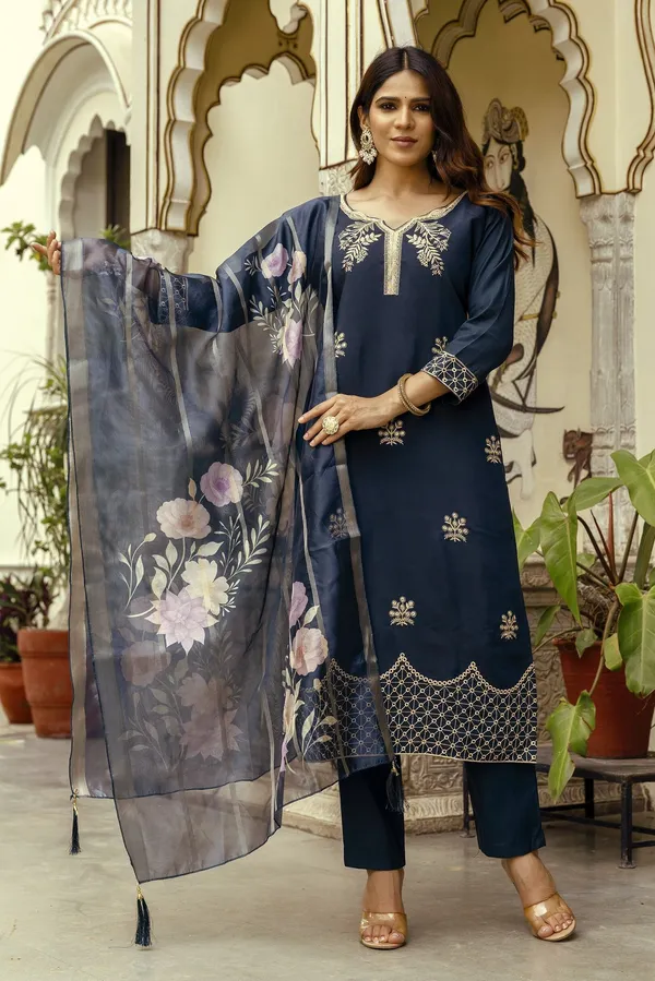 Blue_Cotton_Embroidered_Kurta_With_Pant_&_Dupatta_For_Women
