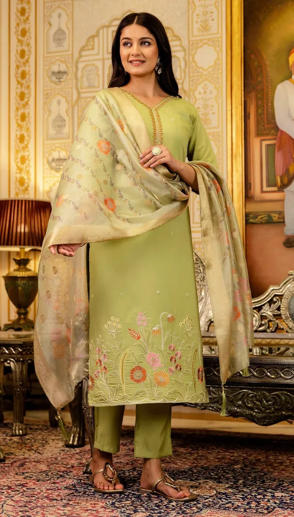 Lemon_Viscose_Simar_Floral_Embroidered_Straight_Kurta_Set_For_Women