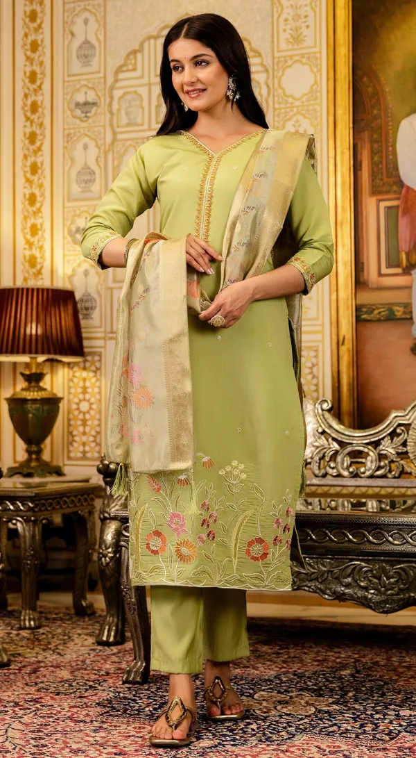 Lemon_Viscose_Simar_Floral_Embroidered_Straight_Kurta_Set_For_Women