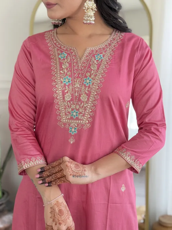 Pink_Viscose_Silk_Straight_Embroidered_Kurta_Set_For_Women