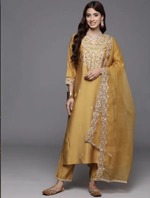Yellow_Chanderi_Straight_Embroidered_Kurta_Set_For_Women