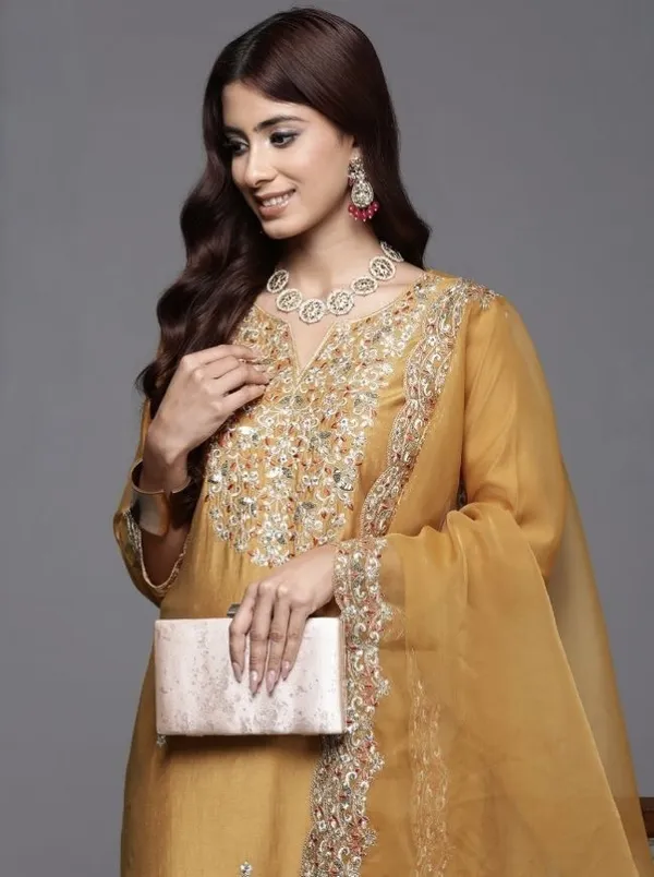 Yellow_Chanderi_Straight_Embroidered_Kurta_Set_For_Women