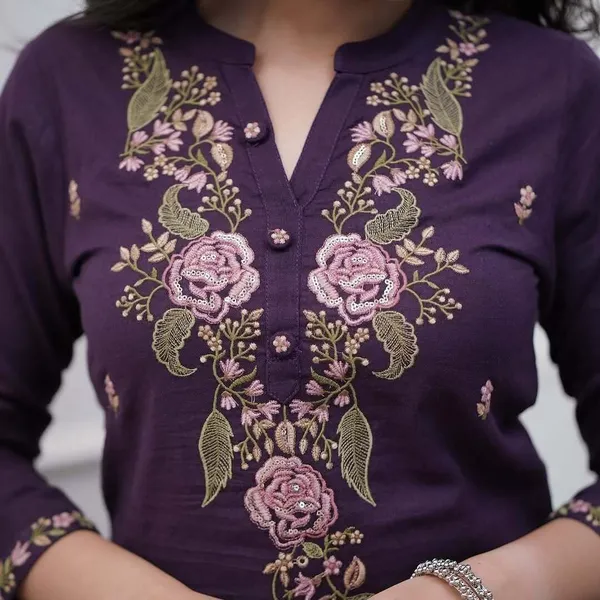 Purple_Cotton_Slim_Fit_Embroidered_Kurta_Set_For_Women