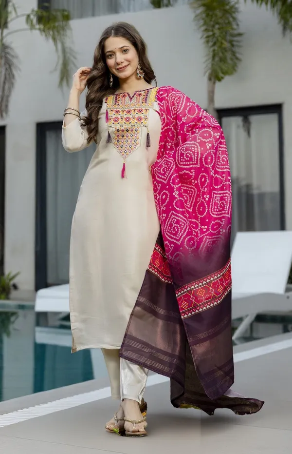 Beige_Viscose_Shimmer_Embroidered_Straight_Kurta_Set_For_Women