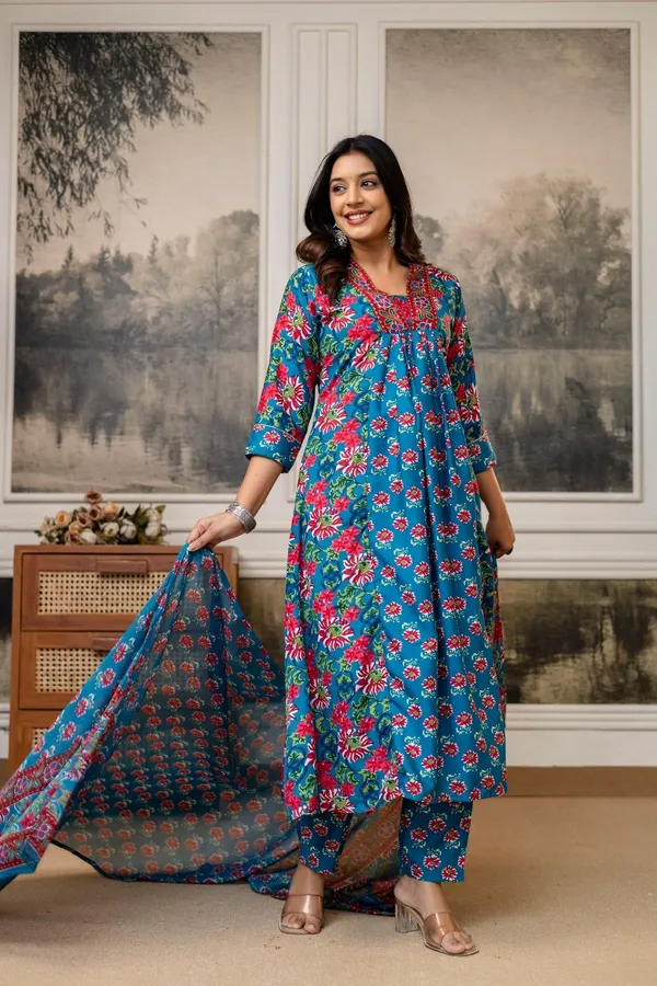 Blue_Cotton_Straight_Embroidered_Kurta_With_Pant_&_Dupatta_For_Women