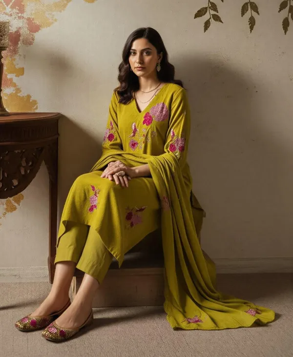 Green_Cotton_Embroidered_Festive_Kurta_Set_For_Women