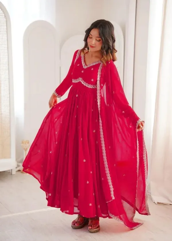 Red_Georgette_Anarkali_Embroidered_Kurta_Set_For_Women