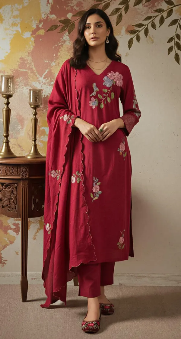 Maroon_Gmy_Silk_Straight_Dori_Sequin_Embroidered_Kurta_Set_For_Women