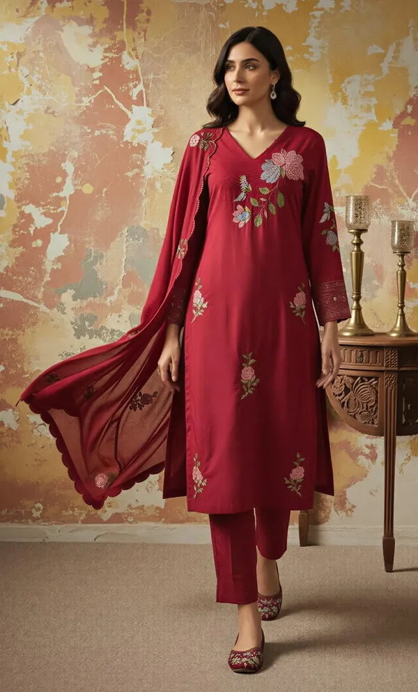 Maroon_Gmy_Silk_Straight_Dori_Sequin_Embroidered_Kurta_Set_For_Women
