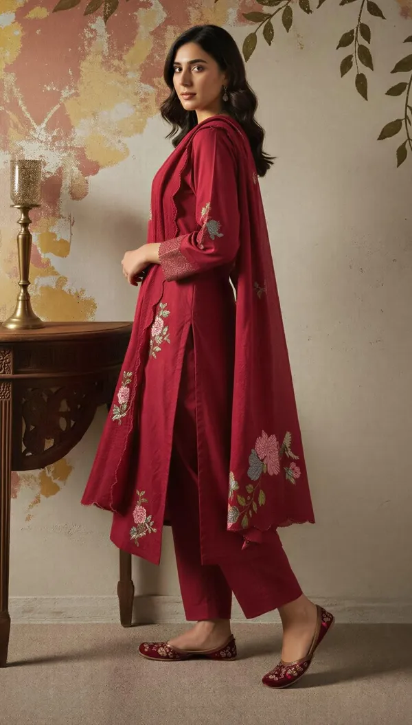Maroon_Gmy_Silk_Straight_Dori_Sequin_Embroidered_Kurta_Set_For_Women
