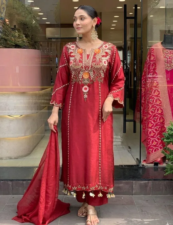 Maroon_Cotton_Anarkali_Embroidered_Kurta_Set_For_Women