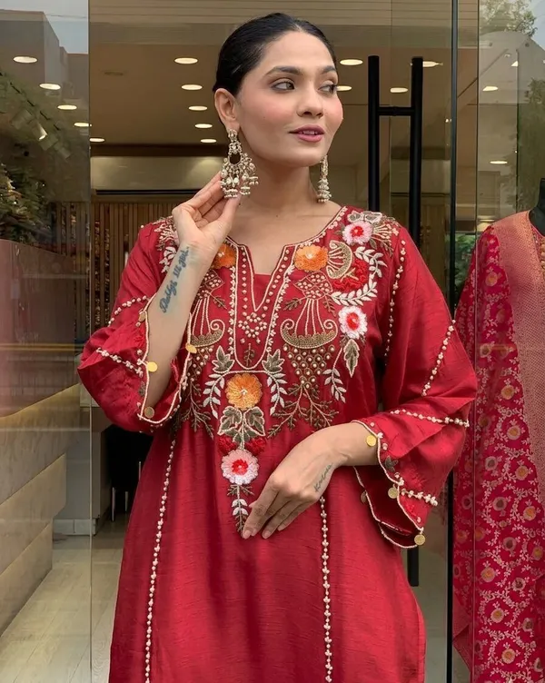 Maroon_Cotton_Anarkali_Embroidered_Kurta_Set_For_Women