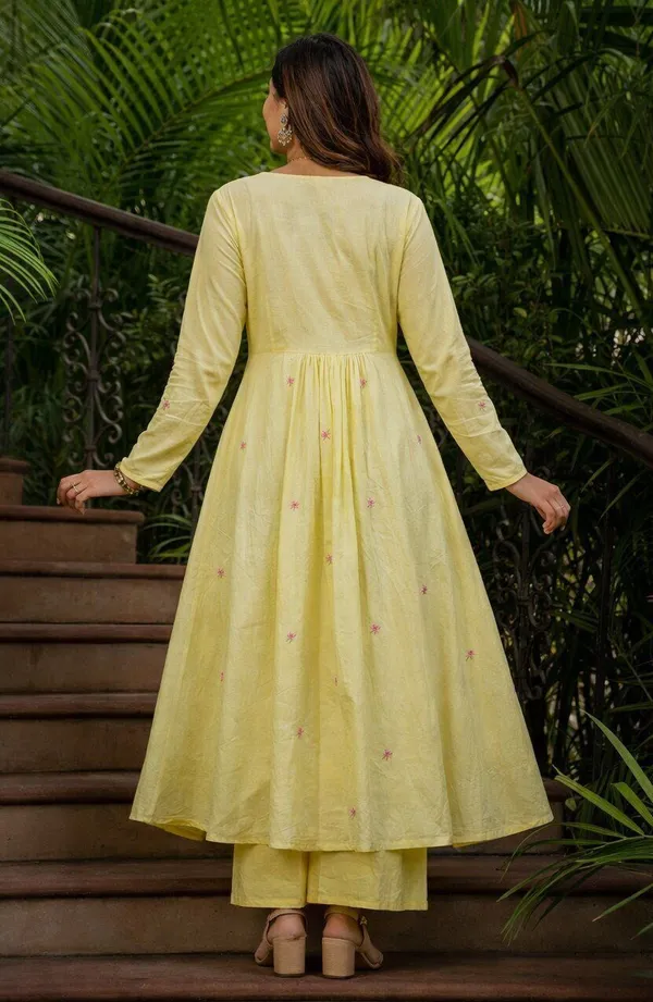 Yellow_Chanderi_Anarkali_Printed_Kurta_With_Bottom_&_Dupatta_For_Women