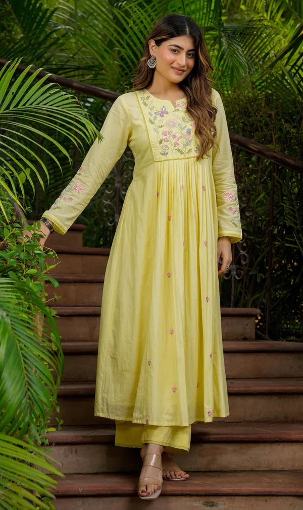 Yellow_Chanderi_Anarkali_Printed_Kurta_With_Bottom_&_Dupatta_For_Women
