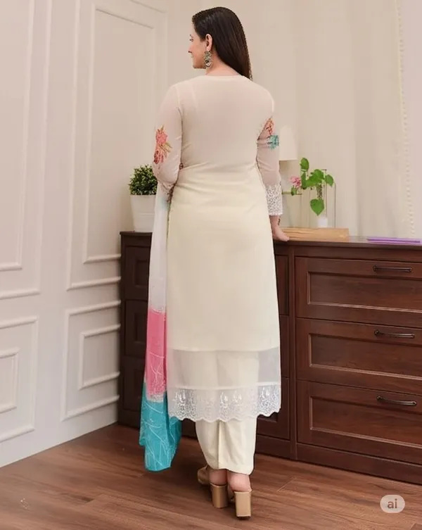 Beige_Cotton_Embroidered_Slim_Fit_Kurta_Set_For_Women
