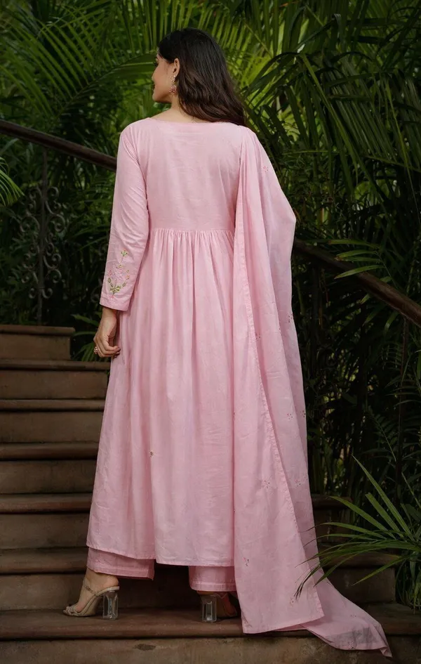 Pink_Chanderi_Flared_Anarkali_Kurta_Set_For_Women