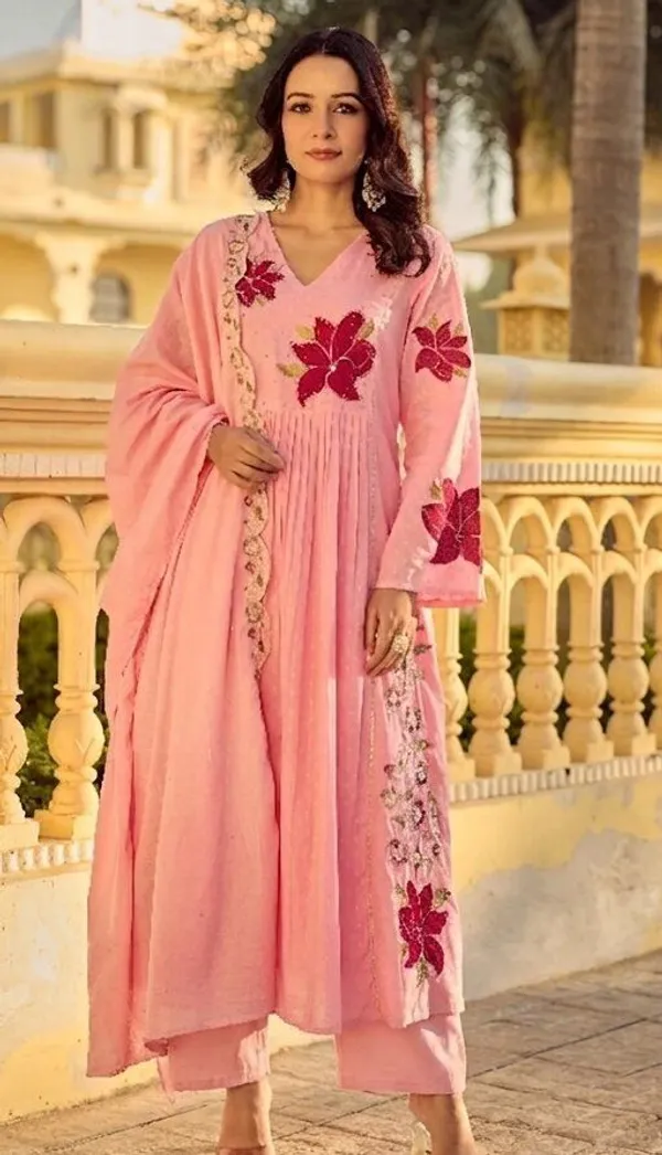 Pink_Chanderi_Embroidered_Anarkali_Kurta_Set_For_Women