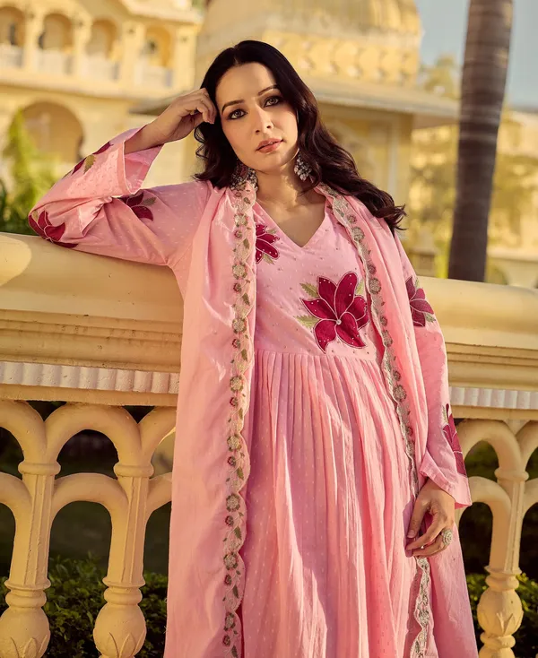 Pink_Chanderi_Embroidered_Anarkali_Kurta_Set_For_Women