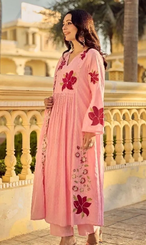 Pink_Chanderi_Embroidered_Anarkali_Kurta_Set_For_Women