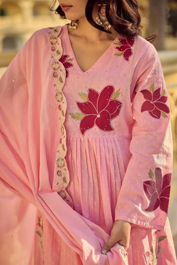 Pink_Chanderi_Embroidered_Anarkali_Kurta_Set_For_Women