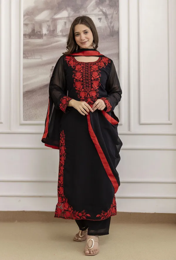 Black_Georgette_Straight_Embroidered_Kurta_Set_For_Women