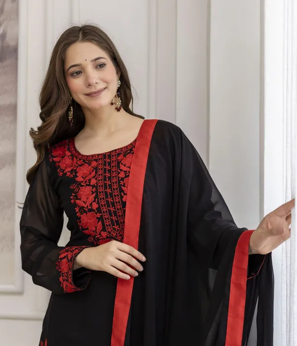 Black_Georgette_Straight_Embroidered_Kurta_Set_For_Women