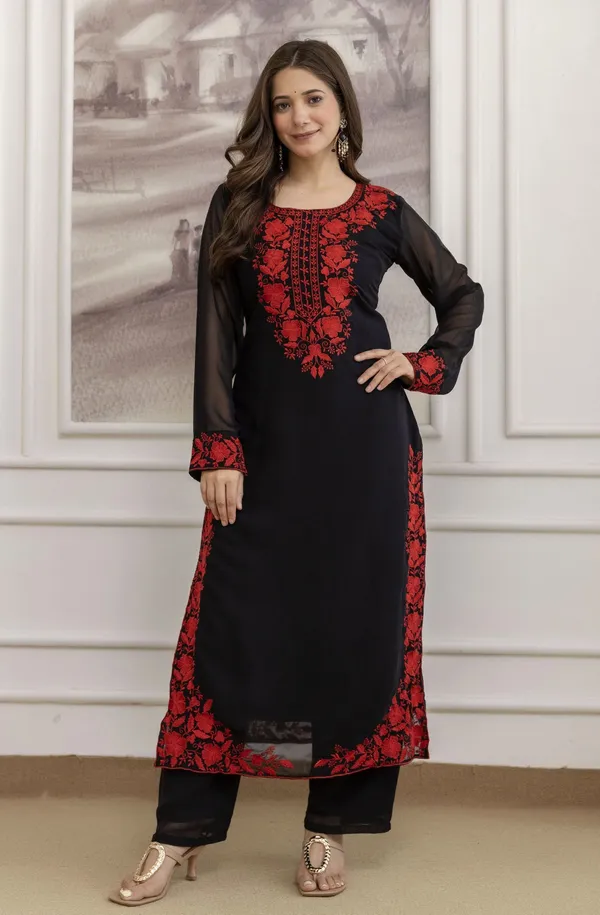 Black_Georgette_Straight_Embroidered_Kurta_Set_For_Women