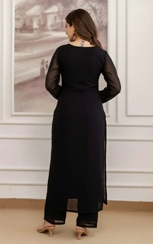 Black_Georgette_Straight_Embroidered_Kurta_Set_For_Women