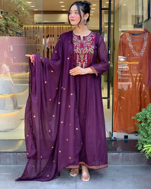 Purple_Chanderi_Embroidered_Anarkali_Kurta_Set_For_Women
