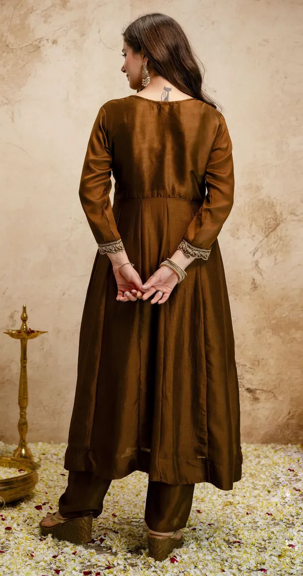 Brown_Vichitra_Silk_Flared_Anarkali_Embroidered_Kurta_Set_For_Women