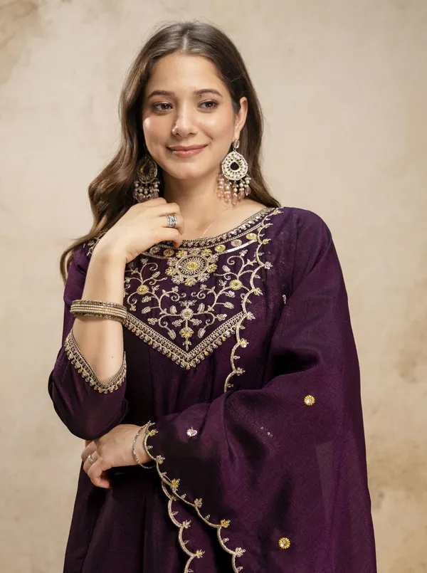 Purple_Vichitra_Silk_Straight_Embroidered_Kurta_Set_For_Women