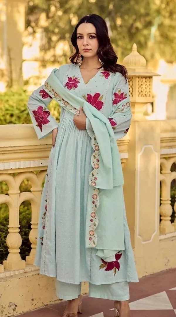 Light_Blue_Viscose_Chanderi_Anarkali_Embroidered_Kurta_Set_For_Women